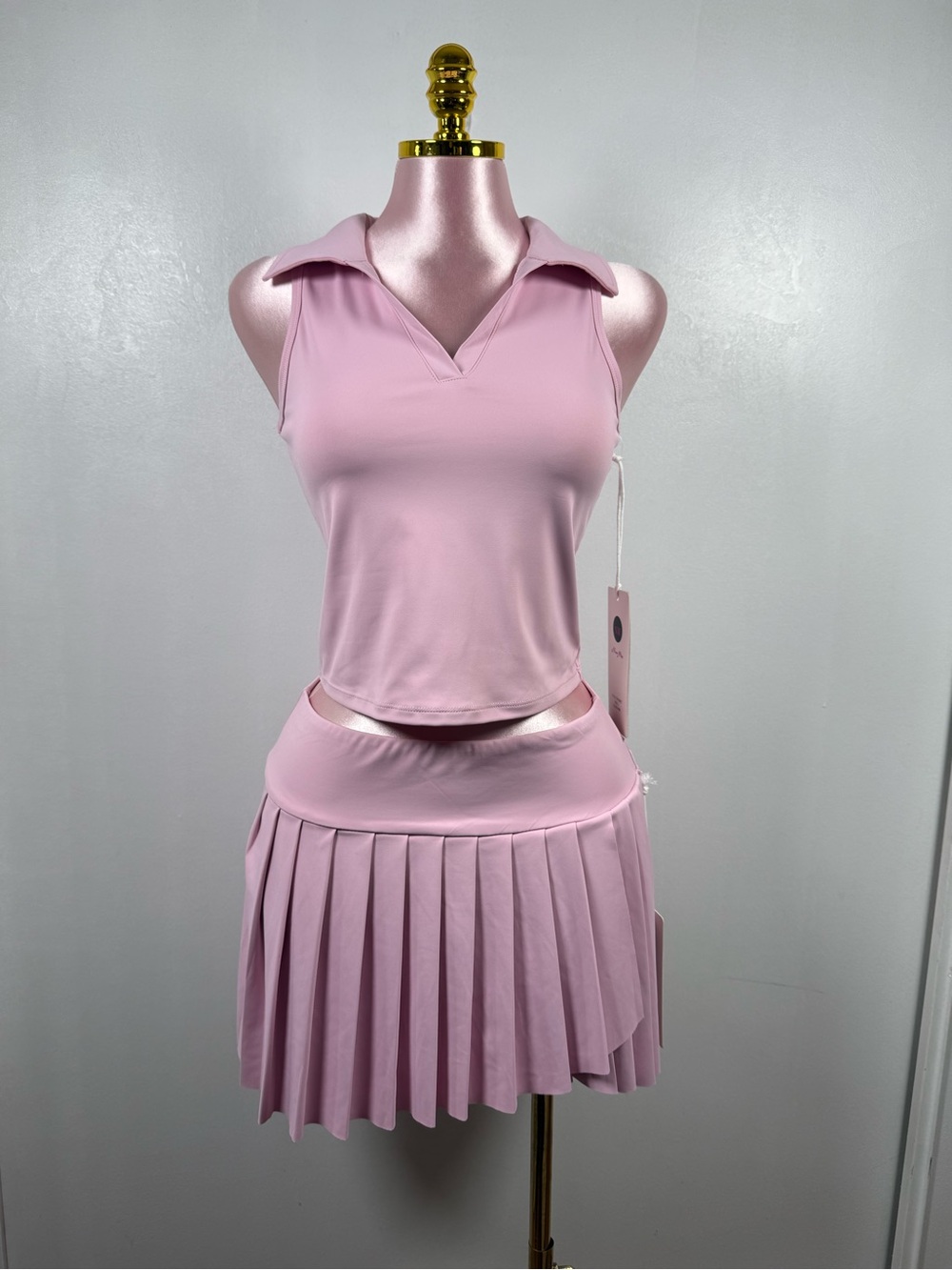 New Mix Pink Matching Set Crop Top Pleated Skort NWT Size Large - Picture 2 of 11